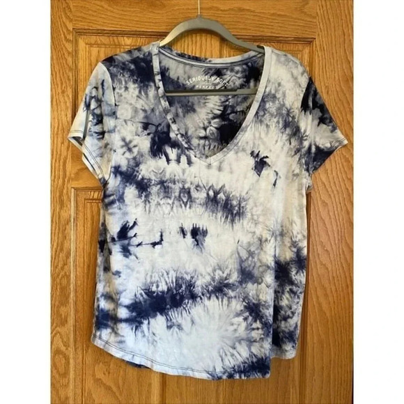 Aero Seriously Soft Perfect V Tie Dye T Shirt Womens Blue Top Large Modern Tee - Picture 1 of 6